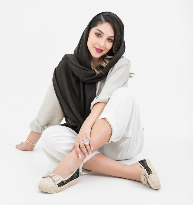 کفش زنانه تابستانی نایک استایل مدل کنفی با گیپور، خنک و دستدوز